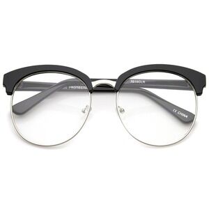 Retro Round Half Frame Glasses UV400 Protection‎ Trendy Eyeglasses